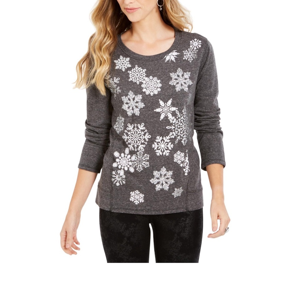 Style & Co. Womens Snowflake  Graphic Heathered Sweatshirt